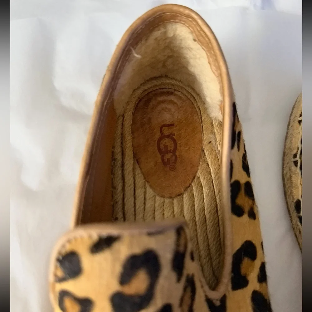 UGG Sandrinne Calf Hair Leopard Print Espadrille Shoes